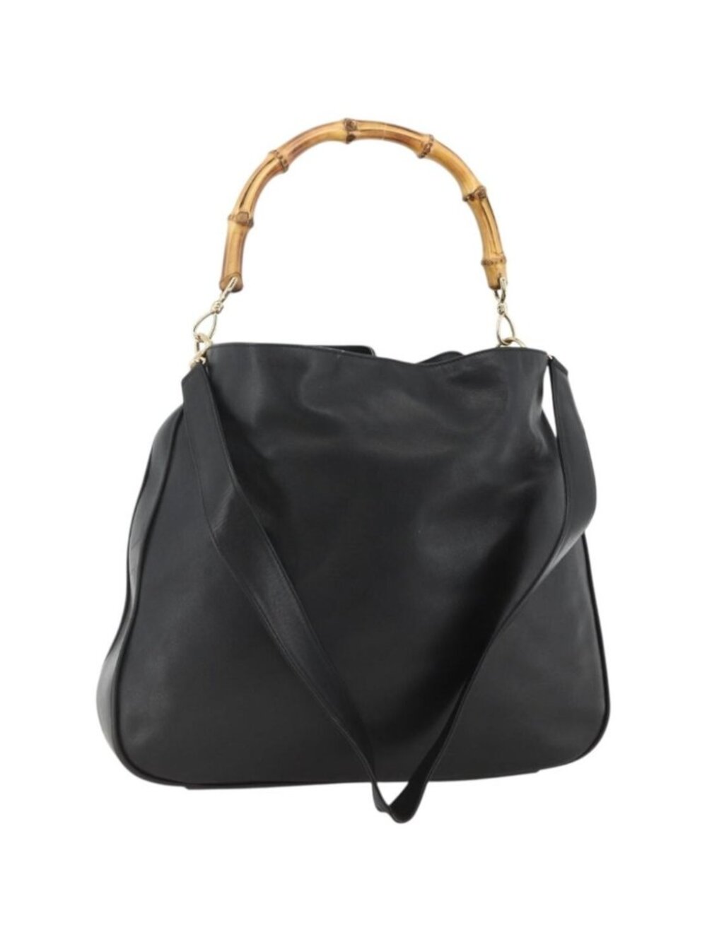 GUCCI Bamboo Shoulder Bag Leather 2way Black Gold 001 1577